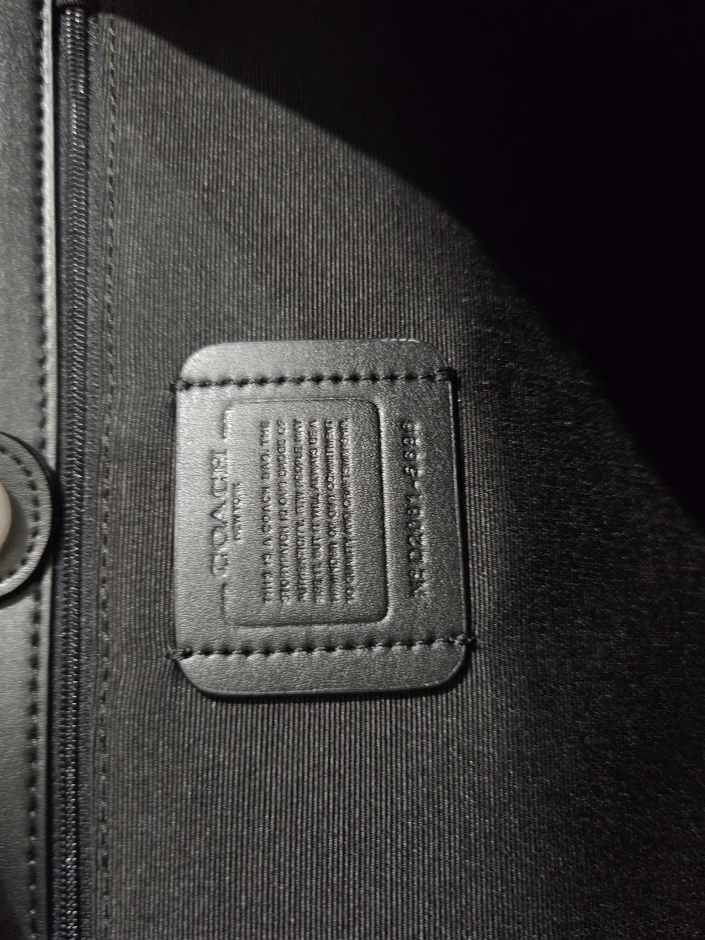 Coach Black Backpack Interior Patch Detail